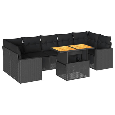 8 Piece Garden Sofa Set with Cushions Black Poly Rattan Payday Deals