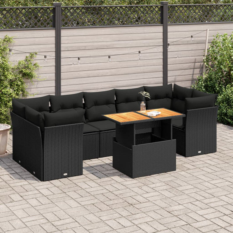 8 Piece Garden Sofa Set with Cushions Black Poly Rattan Payday Deals