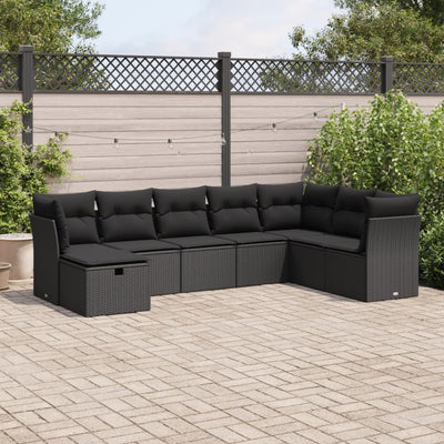 8 Piece Garden Sofa Set with Cushions Black Poly Rattan