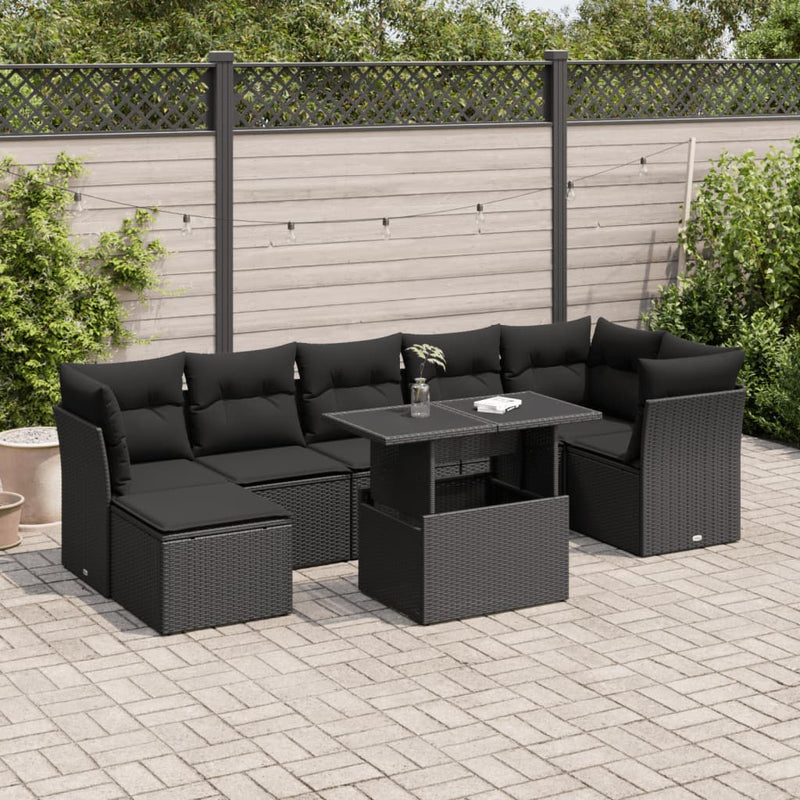 8 Piece Garden Sofa Set with Cushions Black Poly Rattan Payday Deals