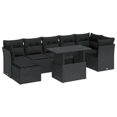 8 Piece Garden Sofa Set with Cushions Black Poly Rattan Payday Deals