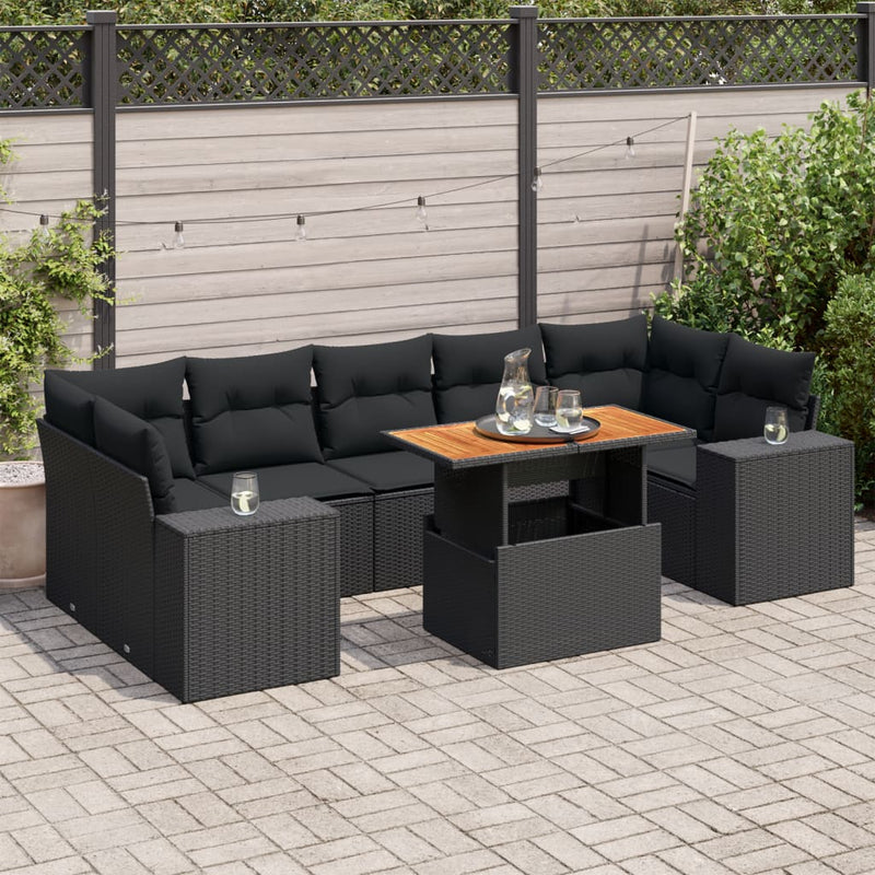 8 Piece Garden Sofa Set with Cushions Black Poly Rattan Payday Deals