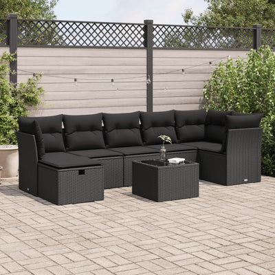 8 Piece Garden Sofa Set with Cushions Black Poly Rattan