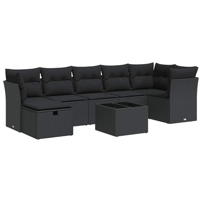 8 Piece Garden Sofa Set with Cushions Black Poly Rattan Payday Deals