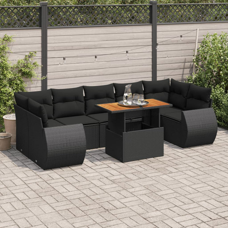 8 Piece Garden Sofa Set with Cushions Black Poly Rattan Payday Deals