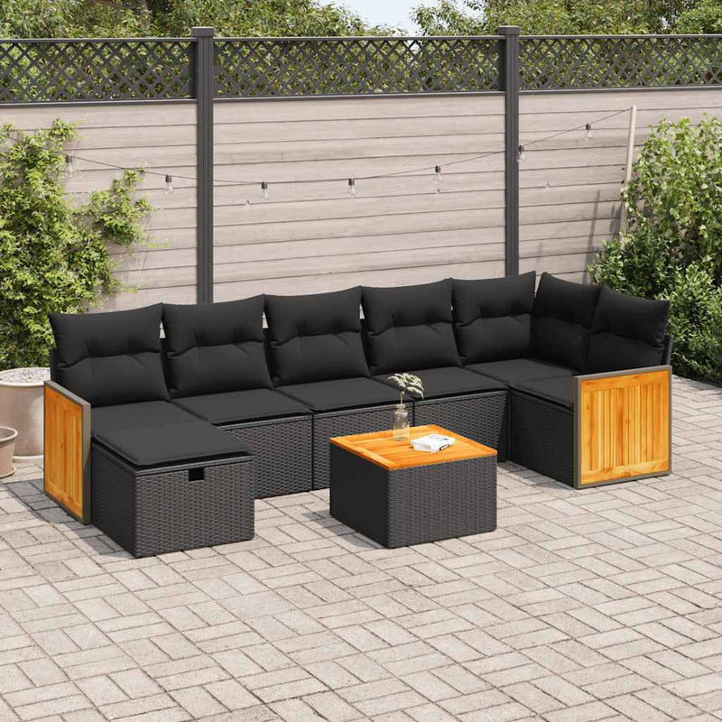 8 Piece Garden Sofa Set with Cushions Black Poly Rattan Payday Deals