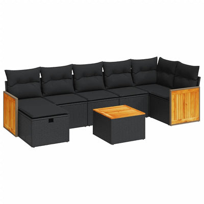 8 Piece Garden Sofa Set with Cushions Black Poly Rattan Payday Deals