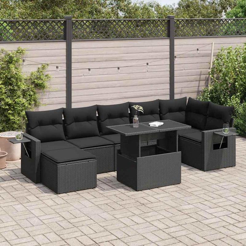 8 Piece Garden Sofa Set with Cushions Black Poly Rattan Payday Deals