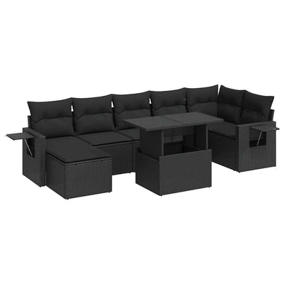 8 Piece Garden Sofa Set with Cushions Black Poly Rattan Payday Deals