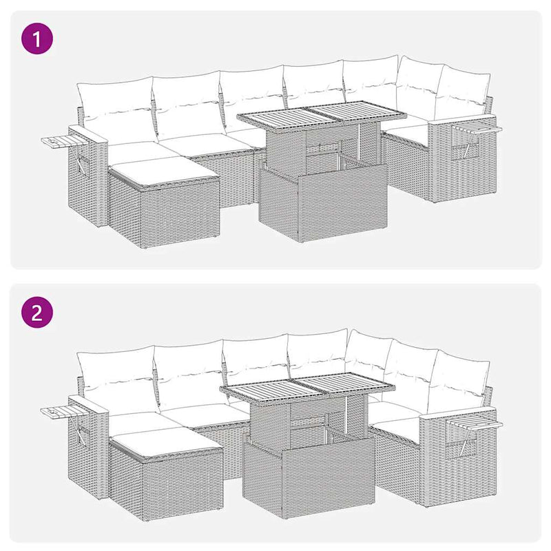 8 Piece Garden Sofa Set with Cushions Black Poly Rattan Acacia Payday Deals