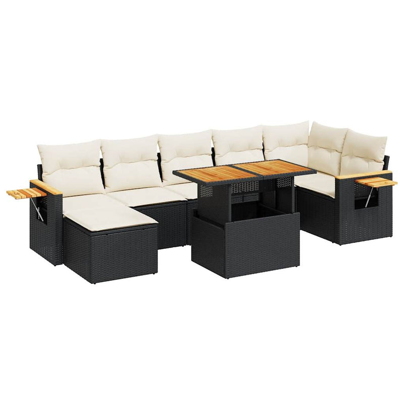 8 Piece Garden Sofa Set with Cushions Black Poly Rattan Acacia Payday Deals