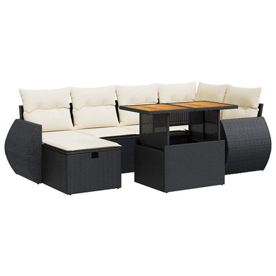 8 Piece Garden Sofa Set with Cushions Black Poly Rattan Acacia Payday Deals