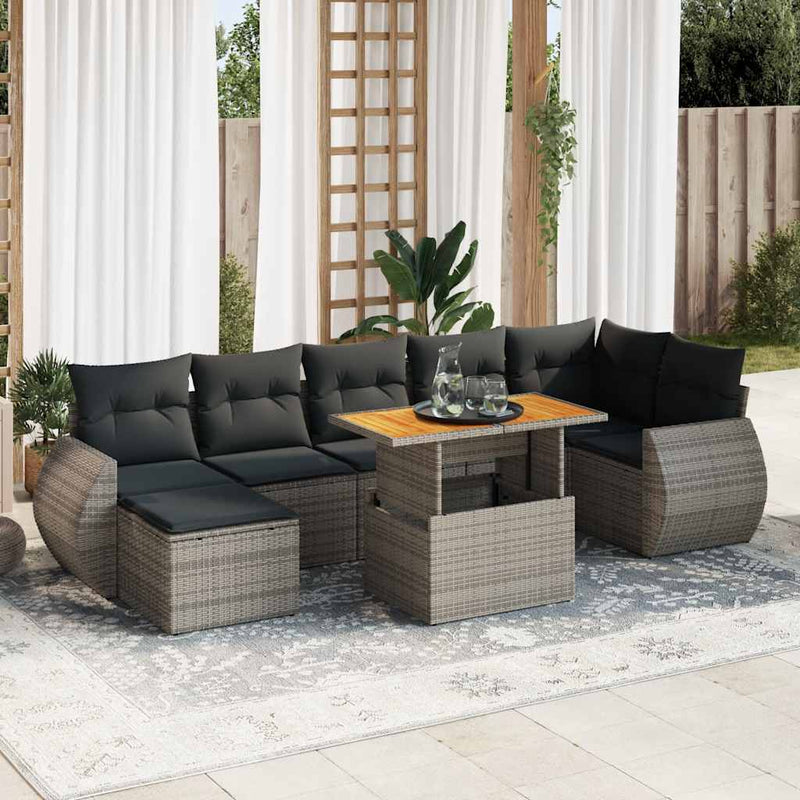 8 Piece Garden Sofa Set with Cushions Grey Poly Rattan Payday Deals
