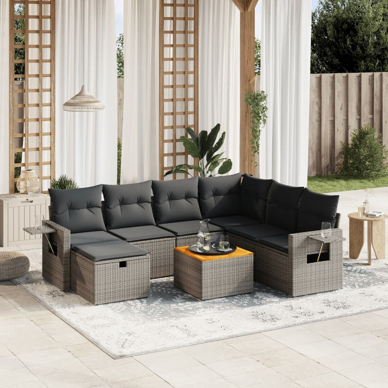 8 Piece Garden Sofa Set with Cushions Grey Poly Rattan Payday Deals