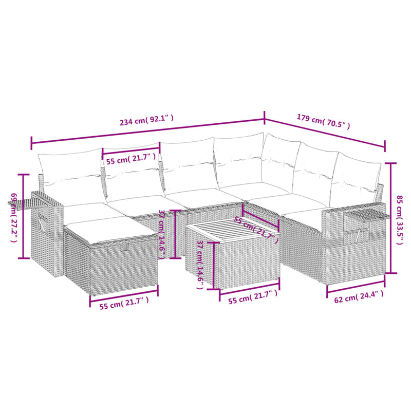 8 Piece Garden Sofa Set with Cushions Grey Poly Rattan Payday Deals