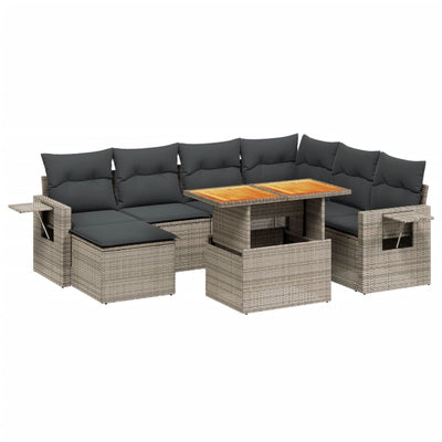 8 Piece Garden Sofa Set with Cushions Grey Poly Rattan Payday Deals