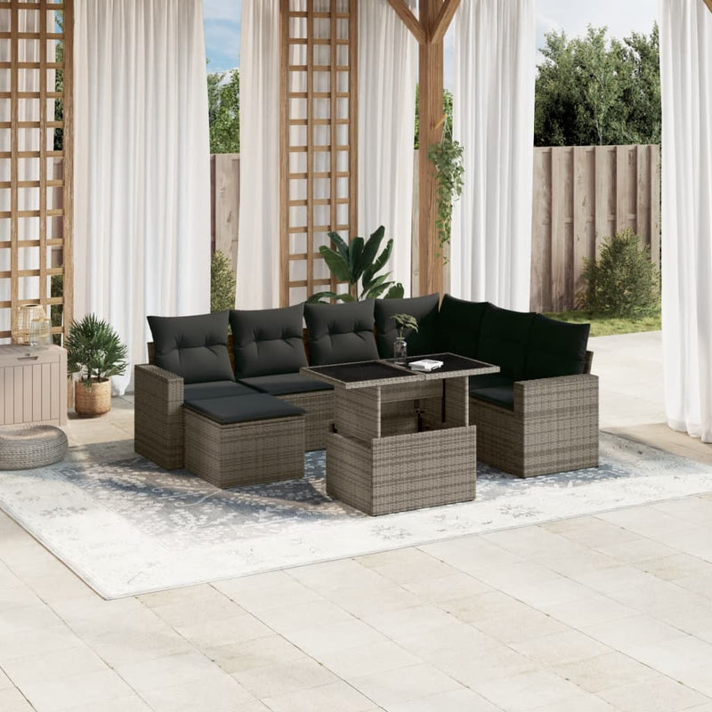 8 Piece Garden Sofa Set with Cushions Grey Poly Rattan Payday Deals