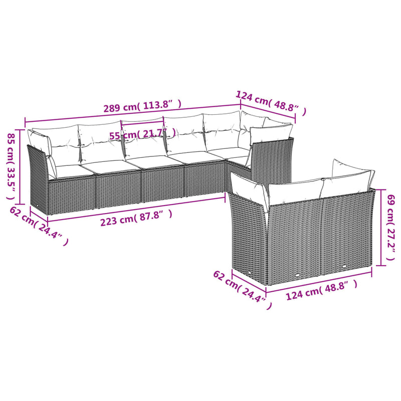 8 Piece Garden Sofa Set with Cushions Grey Poly Rattan Payday Deals