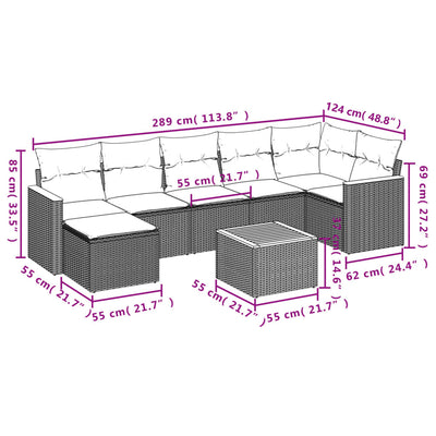 8 Piece Garden Sofa Set with Cushions Grey Poly Rattan Payday Deals