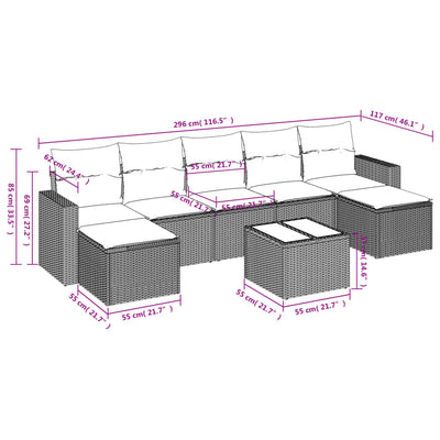 8 Piece Garden Sofa Set with Cushions Grey Poly Rattan Payday Deals
