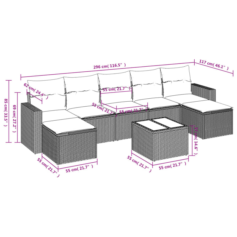 8 Piece Garden Sofa Set with Cushions Grey Poly Rattan Payday Deals