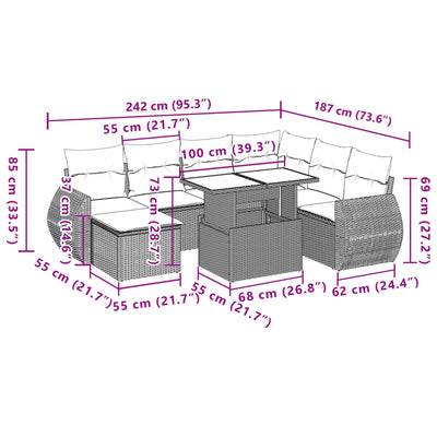 8 Piece Garden Sofa Set with Cushions Grey Poly Rattan Payday Deals