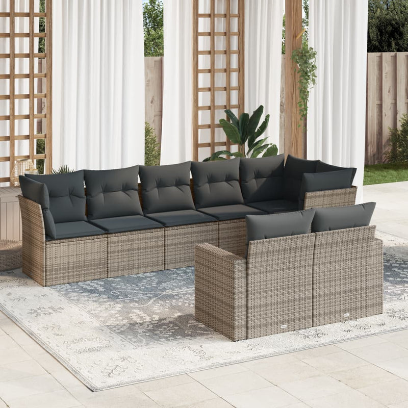 8 Piece Garden Sofa Set with Cushions Grey Poly Rattan Payday Deals