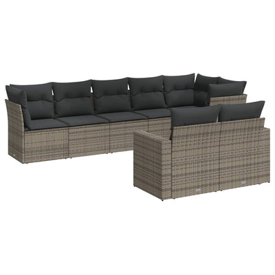 8 Piece Garden Sofa Set with Cushions Grey Poly Rattan Payday Deals