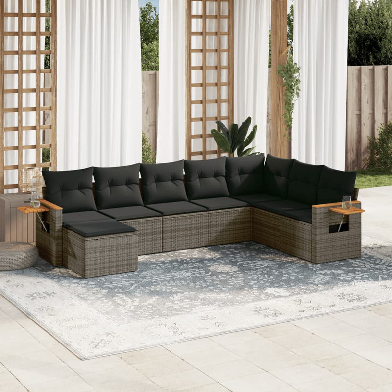 8 Piece Garden Sofa Set with Cushions Grey Poly Rattan Payday Deals