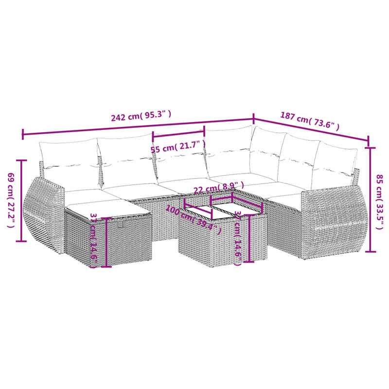 8 Piece Garden Sofa Set with Cushions Grey Poly Rattan Payday Deals
