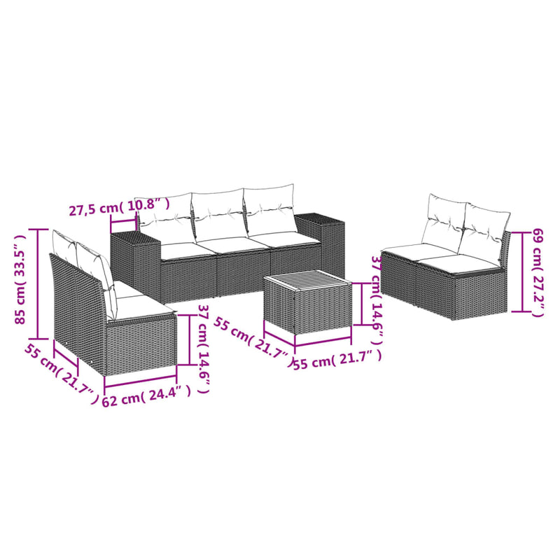8 Piece Garden Sofa Set with Cushions Grey Poly Rattan Payday Deals