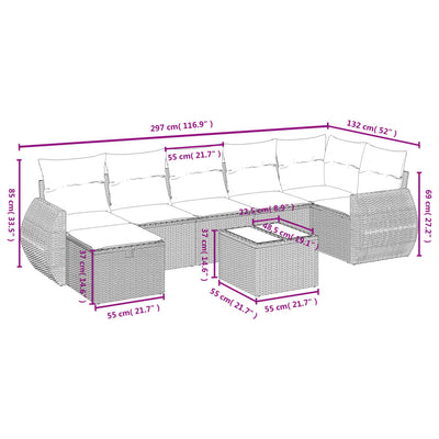 8 Piece Garden Sofa Set with Cushions Grey Poly Rattan Payday Deals
