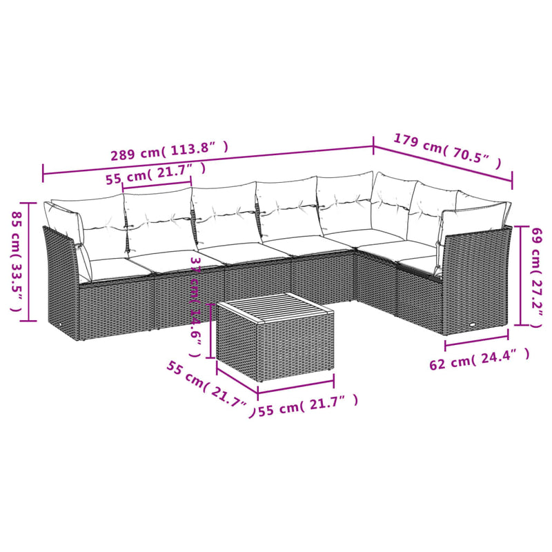 8 Piece Garden Sofa Set with Cushions Grey Poly Rattan Payday Deals