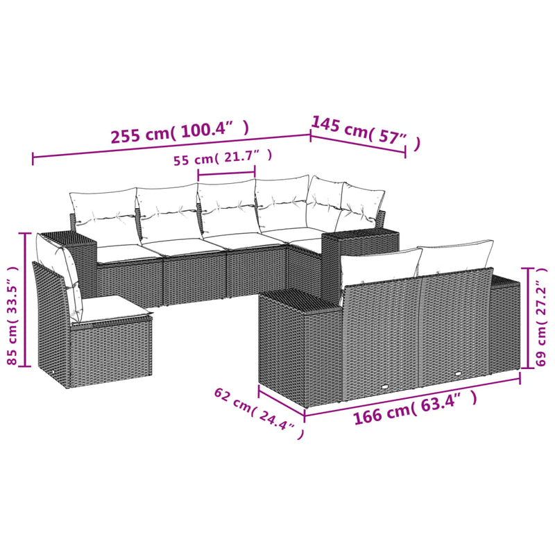 8 Piece Garden Sofa Set with Cushions Grey Poly Rattan Payday Deals