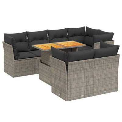 8 Piece Garden Sofa Set with Cushions Grey Poly Rattan Payday Deals