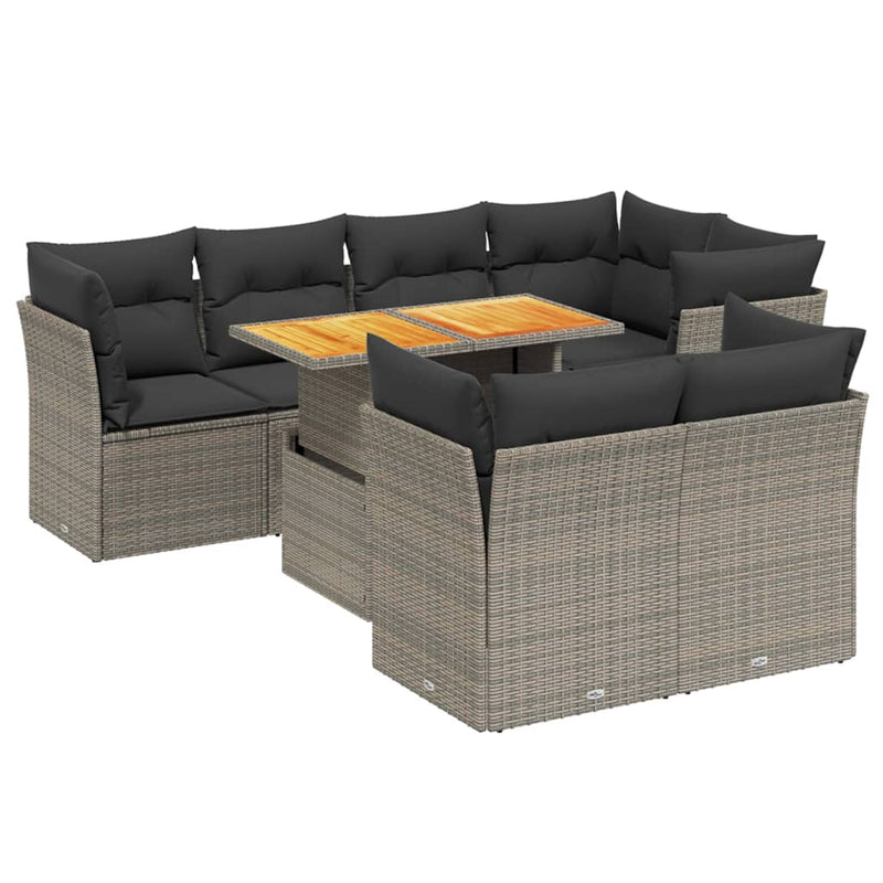 8 Piece Garden Sofa Set with Cushions Grey Poly Rattan Payday Deals