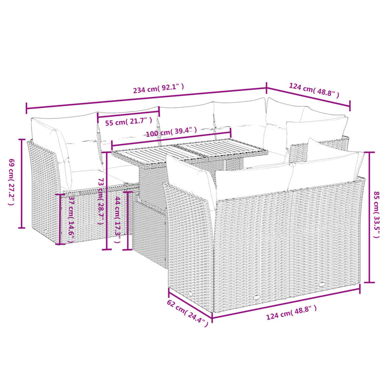 8 Piece Garden Sofa Set with Cushions Grey Poly Rattan Payday Deals