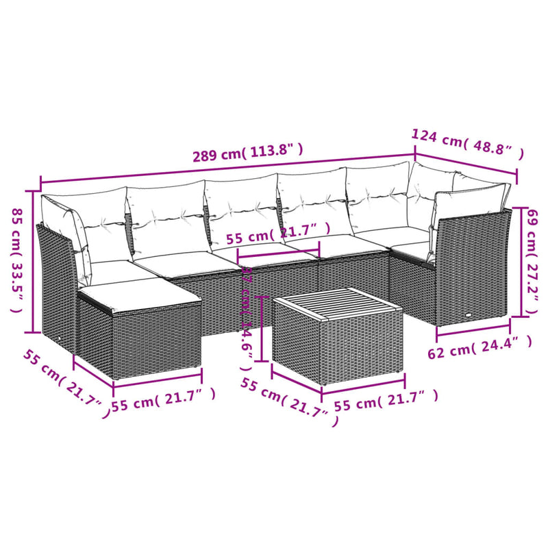 8 Piece Garden Sofa Set with Cushions Grey Poly Rattan Payday Deals