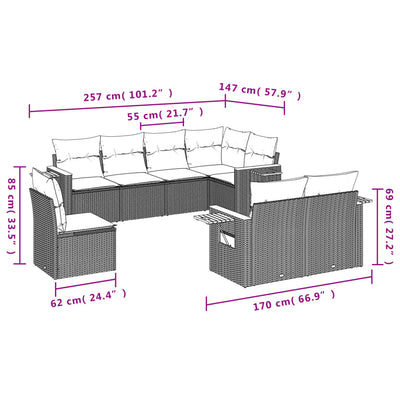 8 Piece Garden Sofa Set with Cushions Grey Poly Rattan Payday Deals