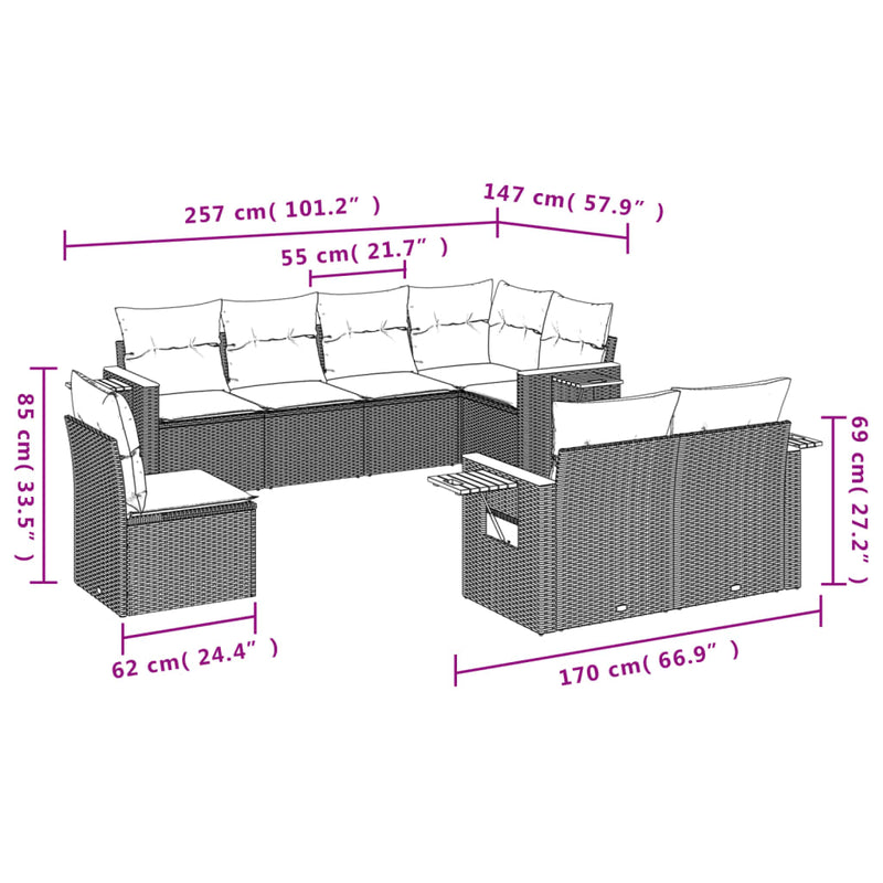 8 Piece Garden Sofa Set with Cushions Grey Poly Rattan Payday Deals