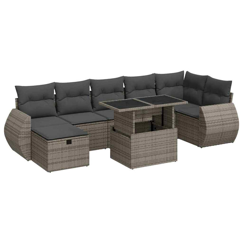 8 Piece Garden Sofa Set with Cushions Grey Poly Rattan Payday Deals