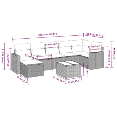 8 Piece Garden Sofa Set with Cushions Grey Poly Rattan Payday Deals