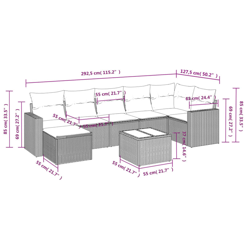 8 Piece Garden Sofa Set with Cushions Grey Poly Rattan Payday Deals