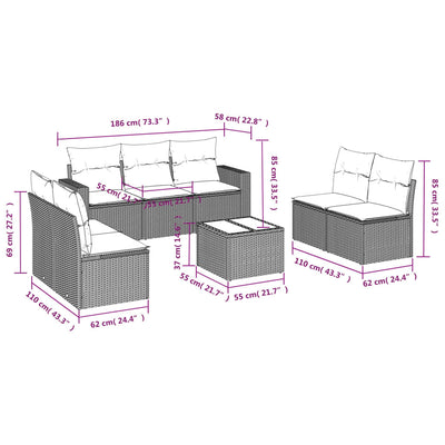 8 Piece Garden Sofa Set with Cushions Grey Poly Rattan Payday Deals