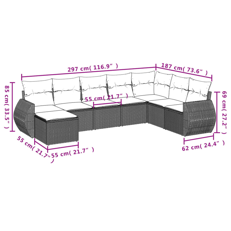 8 Piece Garden Sofa Set with Cushions Grey Poly Rattan Payday Deals