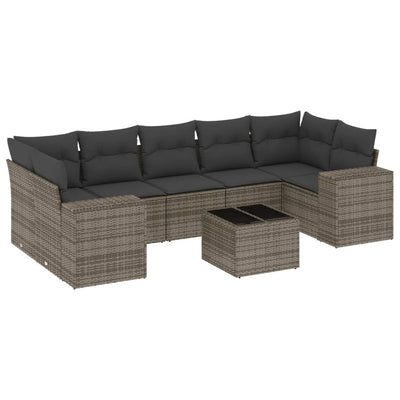8 Piece Garden Sofa Set with Cushions Grey Poly Rattan Payday Deals