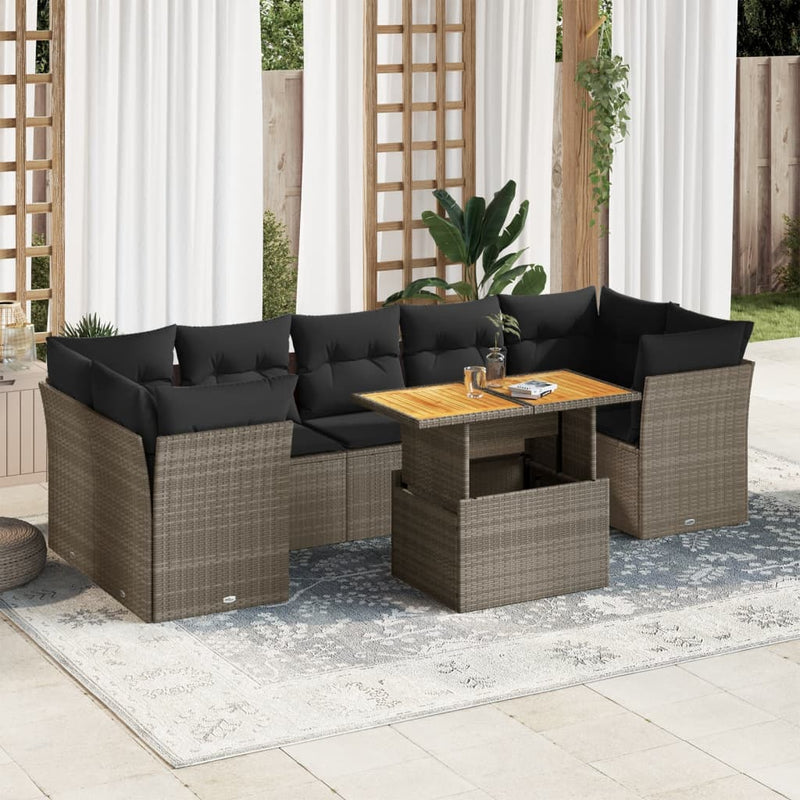 8 Piece Garden Sofa Set with Cushions Grey Poly Rattan Payday Deals