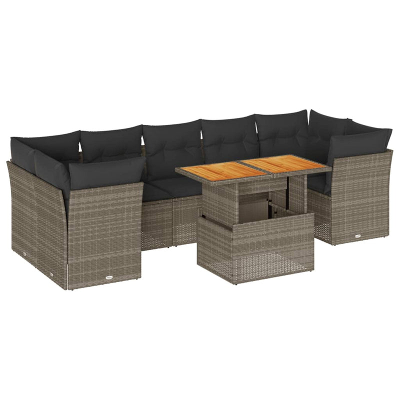 8 Piece Garden Sofa Set with Cushions Grey Poly Rattan Payday Deals