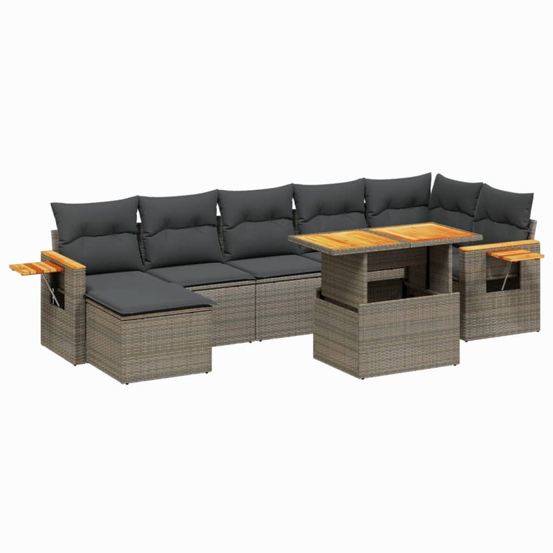 8 Piece Garden Sofa Set with Cushions Grey Poly Rattan Payday Deals