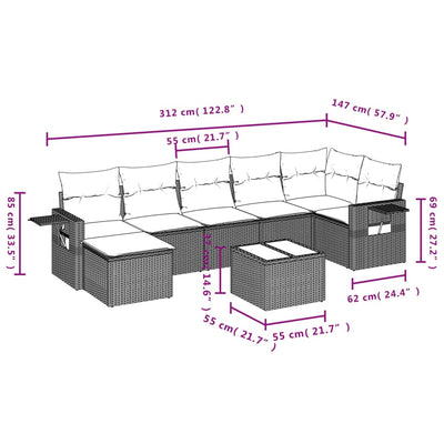 8 Piece Garden Sofa Set with Cushions Grey Poly Rattan Payday Deals